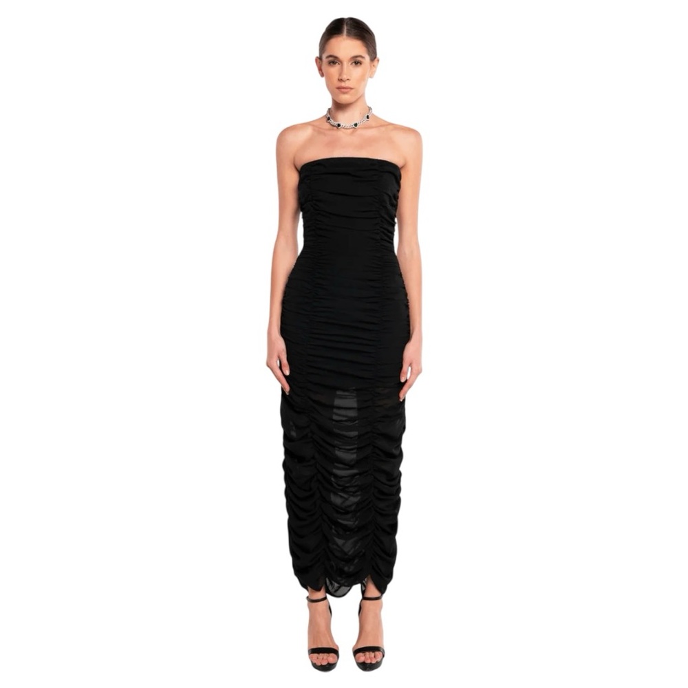 OW Collection Sandy Black Chiffon Maxi Dress Strapless Size XS NWT